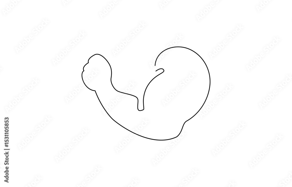 Poster arm shows bicep fist. continuous one line vector, man's hand shows a fist on the biceps in line styl
