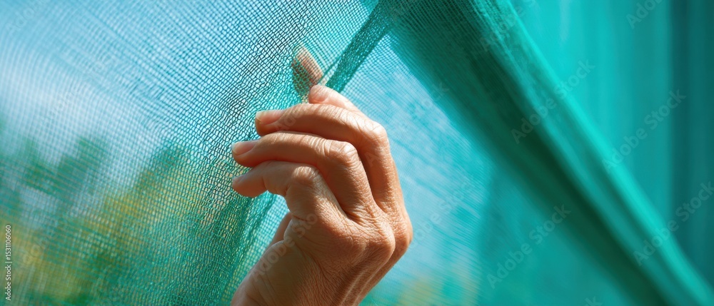 Aufkleber modern mosquito net installation on window showcasing insect protection and secure living with eco-f