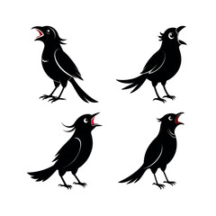 Obraz premium Four cuckoo birds calling silhouette set open mouth