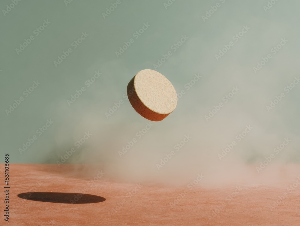 Poster magnetic levitation of small round object above cold surface with mist vapor showing advanced physic