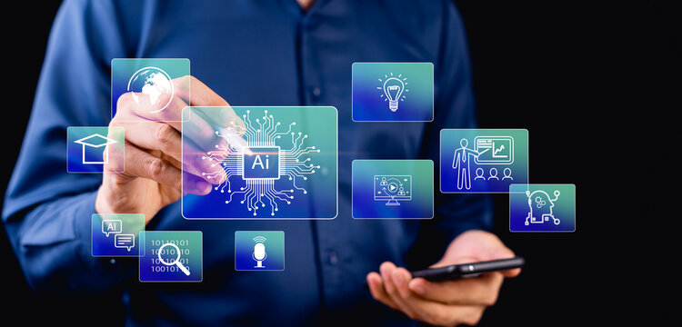 AI Technology for Education Modern Digital Learning New Skills Development Courses and Online Learning Business Learning Lessons and Online Seminars on Laptops