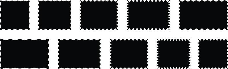 wavy edge shapes or frames Set of frames with zigzag edge, scallop edge shape. Rectangle shape frame with zigzag edge. zigzag frame. Geometric zig zag wavy edge stickers, frames, shapes.