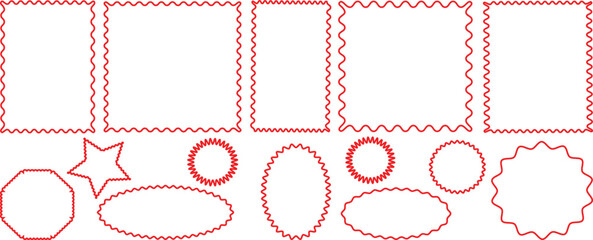 Rectangle, square and oval shape frame with zigzag edge. Set of Zigzag and colorful Shapes. Zig Zag Shapes for Stickers, banners. Colorful zigzag shapes. Set of wavy edge frame