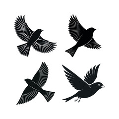 Obraz premium Four black silhouettes set of finch birds in flight