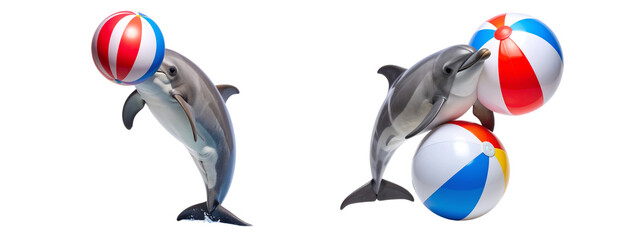 Untitled design - Dolphin balancing a colorful beach ball on nose playful pose isolated on Transparent Background PNG