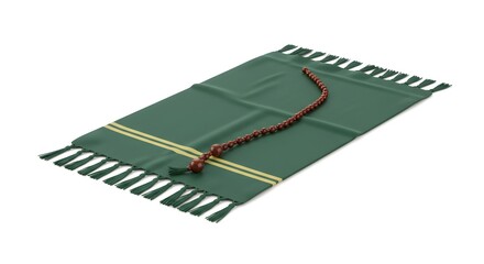 Green Prayer Mat with Tassels and Decorative Cord Islamic Worship Accessory