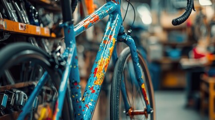 Obraz premium Colorful decorated bicycle in workshop