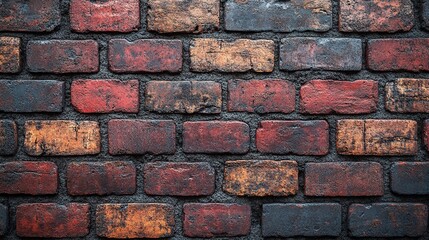 Obraz premium Highly detailed red brick wall texture with slightly weathered surface and realistic mortar lines, bathed in soft natural light, giving it an urban industrial feel.