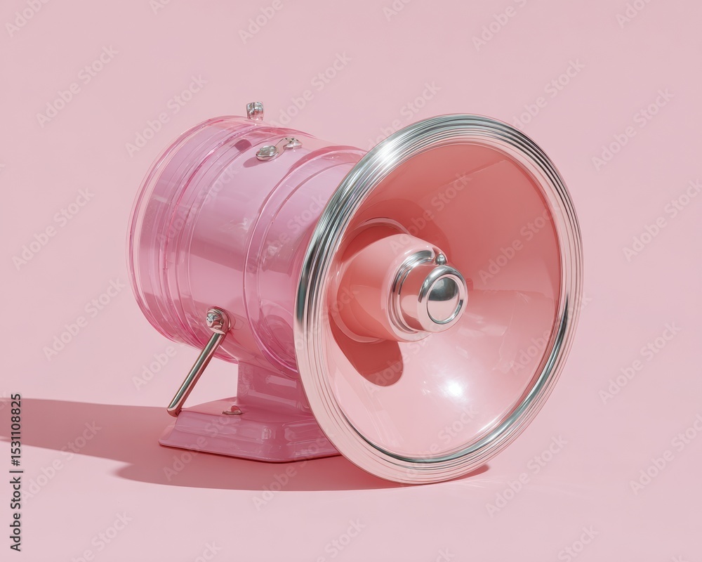 Poster modern pink emergency siren with transparent casing on minimalist background - tech alert device for
