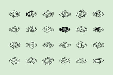 Jewel Cichlid, aquarium fish, line art illustration