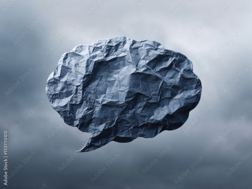 Poster crumpled paper cloud-shaped speech bubble concept for creative brainstorming and communication in mo