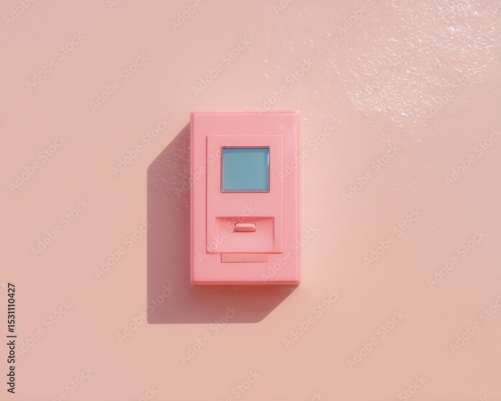 Poster modern biometric fingerprint scanner mounted on pink office wall for secure access control in trendy