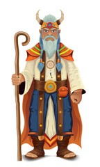 ancient fantasy magic shaman healer man character cartoon vector illustration isolated on white background