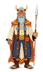 ancient fantasy magic shaman healer man character cartoon vector illustration isolated on white background
