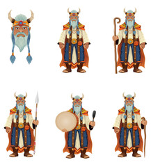 ancient fantasy magic shaman healer man character cartoon vector illustration isolated on white background