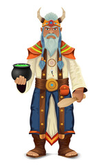 ancient fantasy magic shaman healer man character cartoon vector illustration isolated on white background