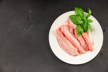 Rabbit raw meat fillet dietary fresh delicious gourmet food background on the table rustic food top view copy space keto and paleo diet