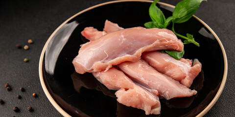 Rabbit raw meat fillet dietary fresh delicious gourmet food background on the table rustic food top...
