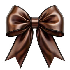 Brown Satin Ribbon Bow Isolated White Background silk