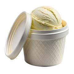 Vanilla ice cream scoop in container isolated on transparent background