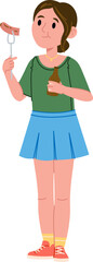 Obraz premium Girl Holding Sausage and Drink