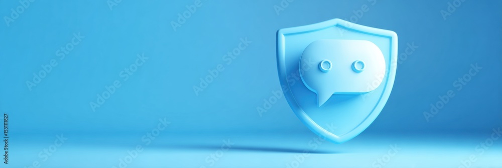 Poster shield wall protecting online chat bubble with a clean background for secure communication in the di