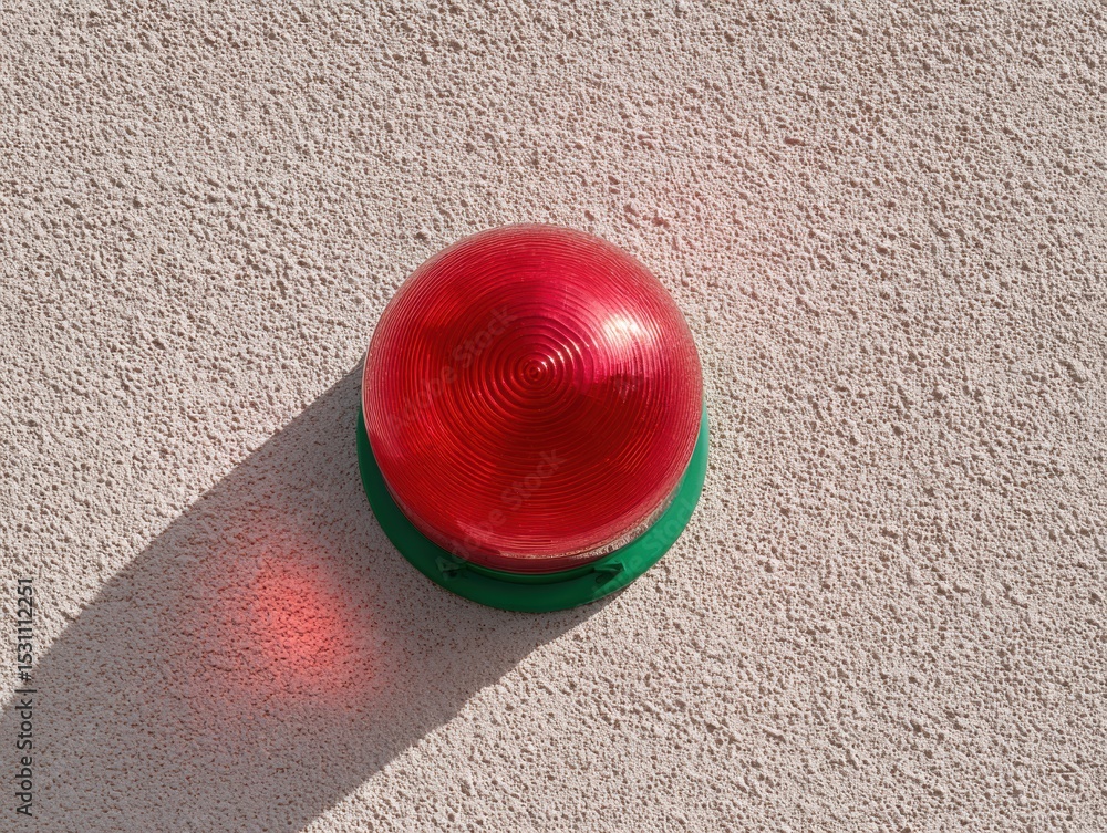 Poster Red Emergency Warning Light Flashing on Textured Concrete Wall with Shadow Patterns - Security Alert Concept for Modern Safety and Threat Detection