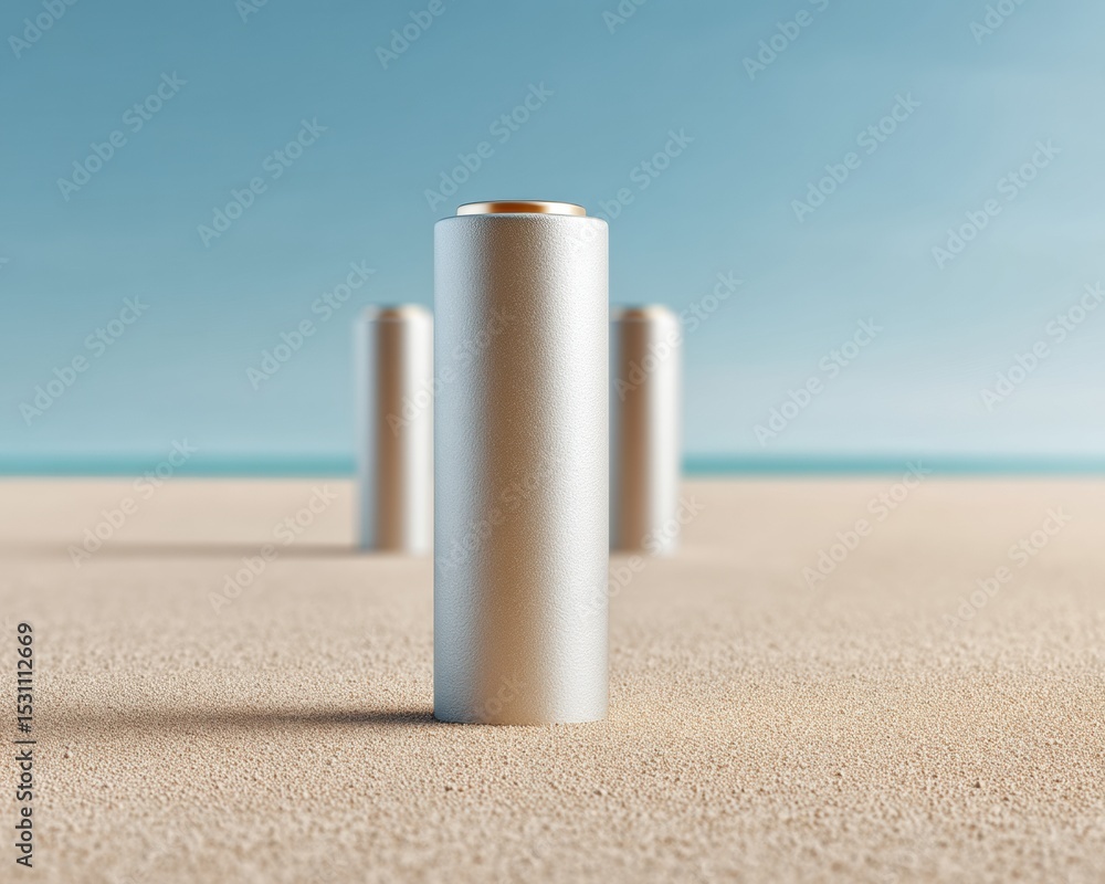 Poster cylindrical battery cells in minimalist environment highlighting advanced energy storage and power m