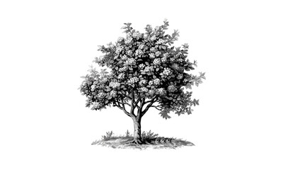 Scarlet Hawthorn Tree Illustrations, vector illustration, botanical art, autumn foliage, nature design, forest plants, seasonal tree, floral decor, garden landscape, plant sketch.