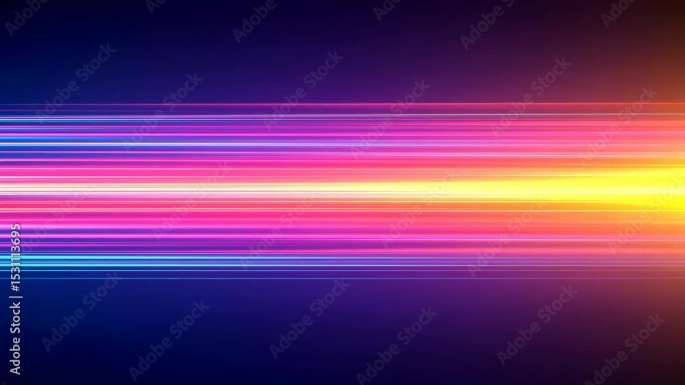 Poster vibrant neon light stripes moving horizontally creating a dynamic abstract visual