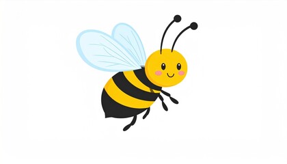 Cheerful Honeybee Illustration on a White Backdrop with Gentle Smile and Wings