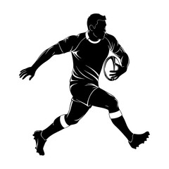 Naklejka premium Rugby Player Silhouette Running with Ball Black and White