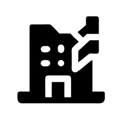 Icon of a damaged building to signify destruction or disrepair