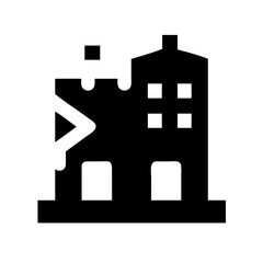 Icon of a damaged building to signify destruction or disrepair