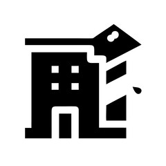 Icon of a damaged building to signify destruction or disrepair