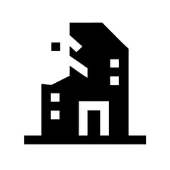 Icon of a damaged building to signify destruction or disrepair