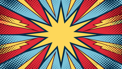 Fototapeta premium Retro comic book style explosion burst effect vintage banner with radial background design art