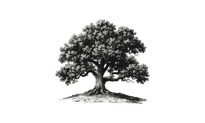 Oak Tree Illustrations vector illustration, hardwood tree, temperate forest, leaf texture, tree branch, nature flora, parkland trees, natural scenery, tree bark detail.