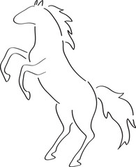 full size silhouette of a rearing horse, black outline, side view, simple hand drawn illustration