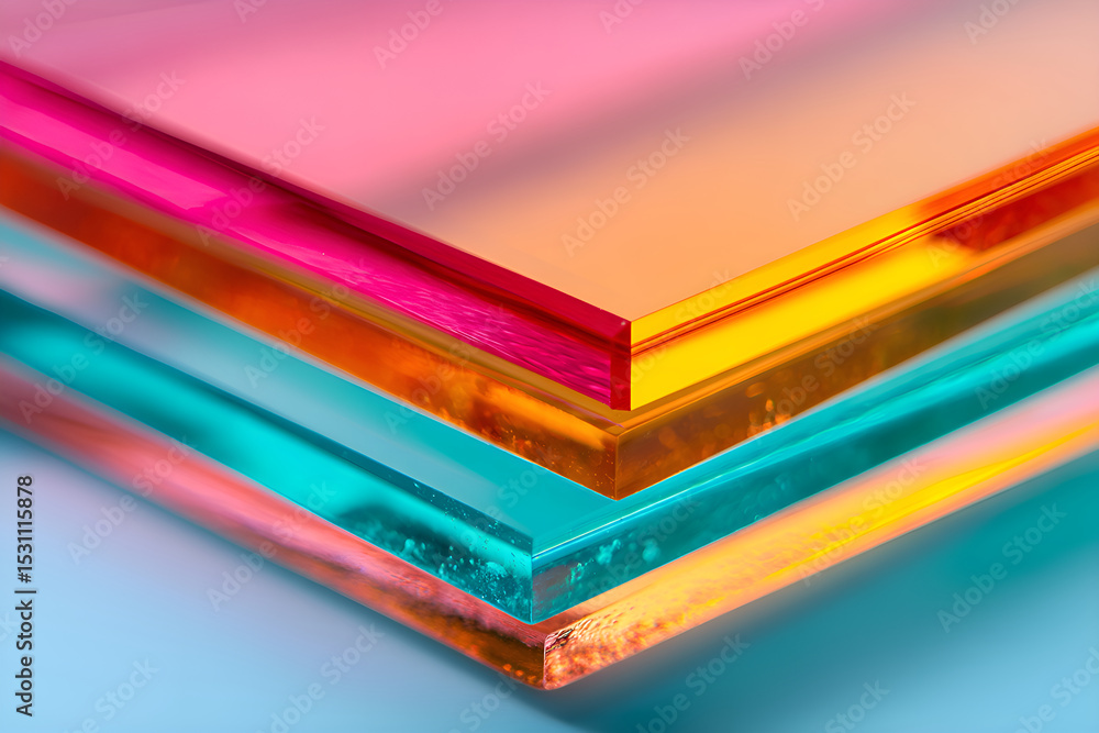 Poster colorful plexiglass sheets creating an abstract composition