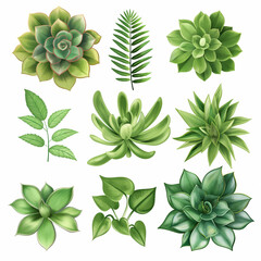Botanical Harmony: A vibrant collection of meticulously crafted, realistic green botanical illustrations showcase the intricate beauty of plant life.