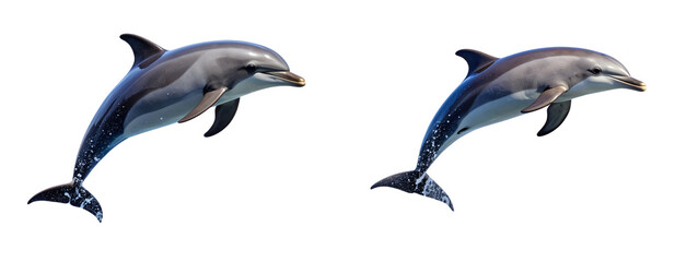  Leaping dolphin mid-air with dynamic water splash isolated on Transparent Background PNG