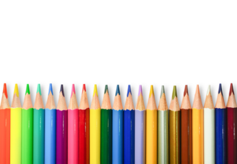Isolated set of rainbow color wooden pencils. Multicolored bright background. Copy space for your text.
