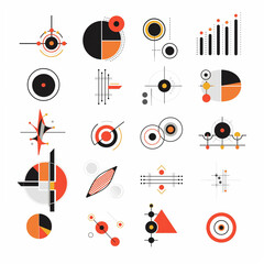 Geometric Graphic Set: A vibrant collection of geometric graphic resources, utilizing a stylish, modern design with bold shapes, patterns, and data visualization elements in a contemporary style.
