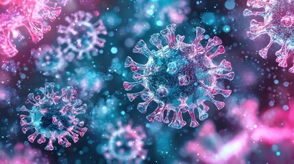 A microscopic view of a virus with a blurred background.