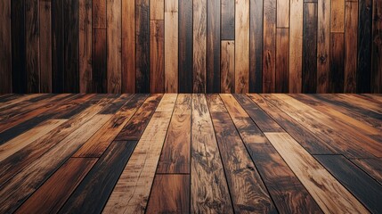 A wooden floor with a dark brown and black color scheme, featuring a rustic and vintage aesthetic.