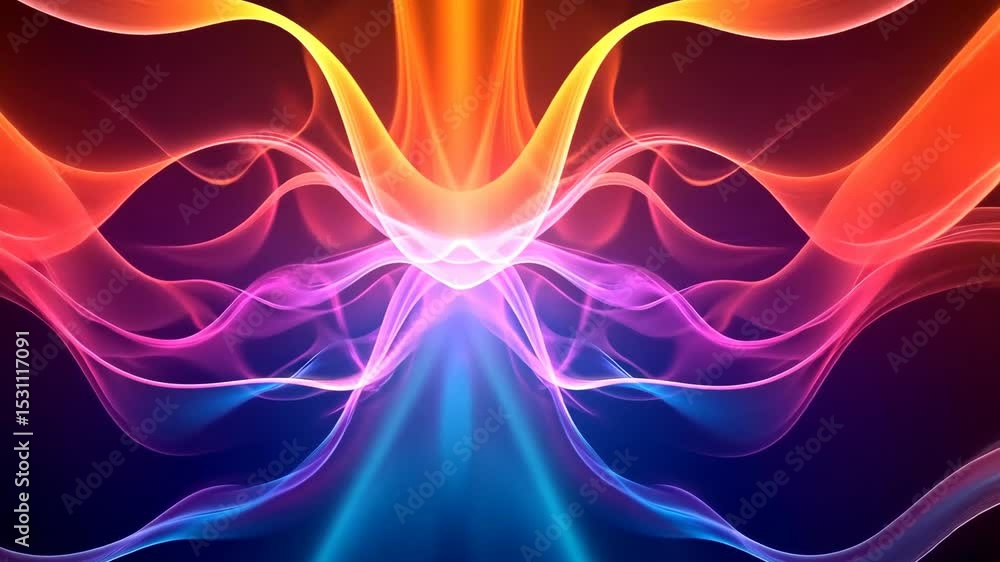 Poster vibrant light waves and abstract neon streamers in dynamic animation