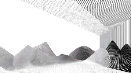 Abstract Black and White Digital Mountain Landscape with Glitch Texture