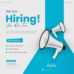 We are hiring post and flyer template. Join our team and hiring concept. Job vacancy and hiring creative ads and poster vector illustration