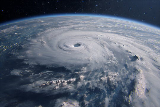 Hurricane eye forming over planet earth from space